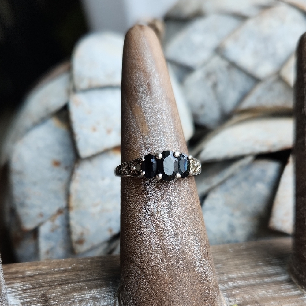 Sterling Silver Diamond and Sapphire Ring